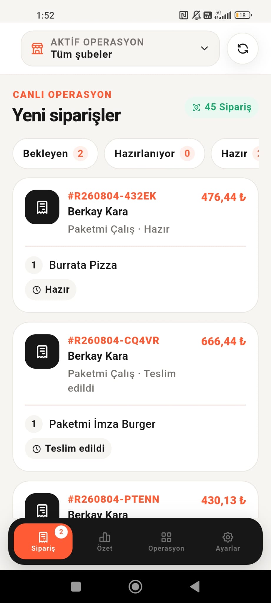 Paketmi sistem yönetim uygulaması canlı operasyon ekranı
